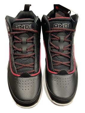And1 Black Basketball Shoes with Red Trim and White Soles